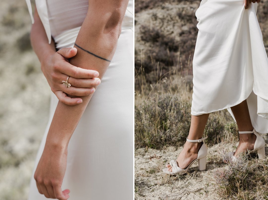 Chaos and Harmony wedding shoes at Queenstown mountain wedding by The Lovers Elopement Co