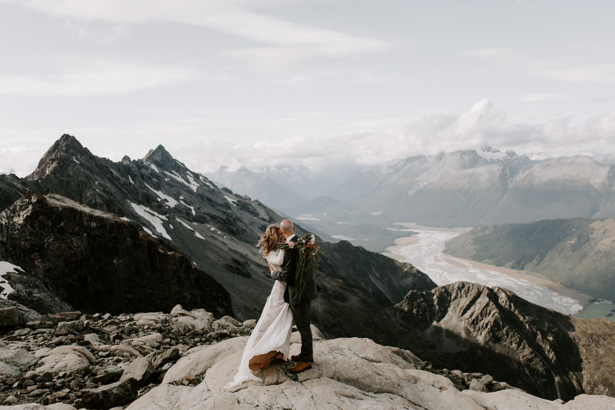 Heli Mountain top elopement wedding in Glenorchy Queenstown New Zealand by The Lovers Elopement Co